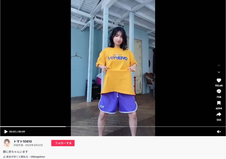 引用元:TikTok トメィトゥさんの「膝に赤ちゃんいます」