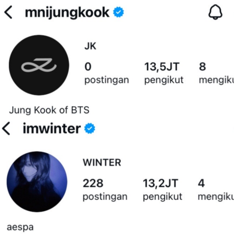 ウィンターさんとグクさんのインスタグラムID