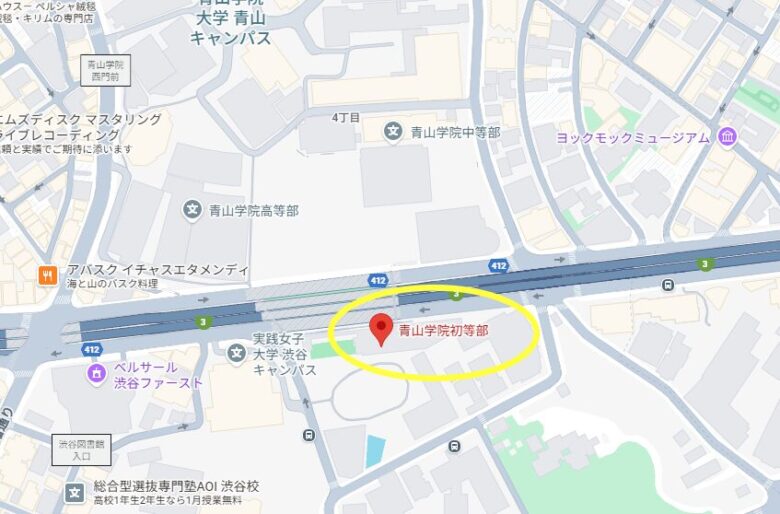 青山学院初等部の場所　引用元：Googleマップ