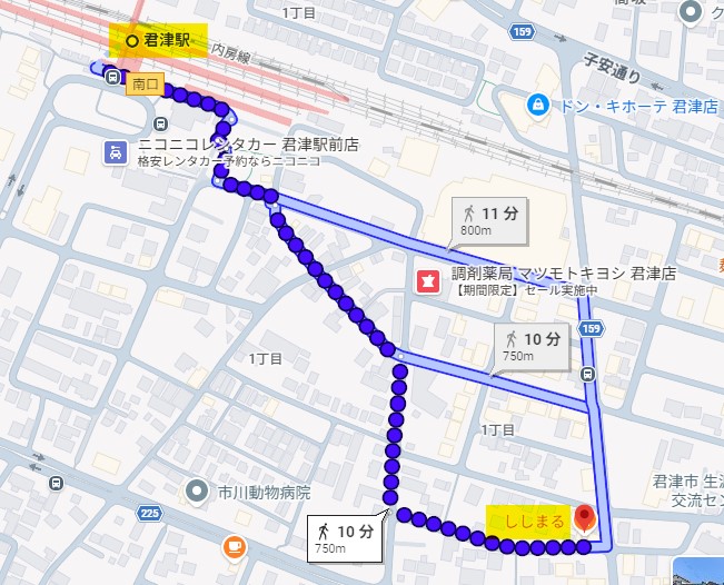 藤平尚真の実家の君津市の居酒屋・焼き鳥店「ししまる」の地図画像